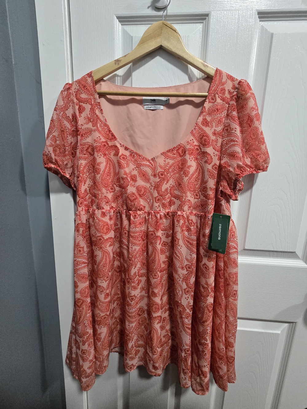 Simon's Twik Women's Coral Paisley Short-Sleeve Dress - Pink/Coral